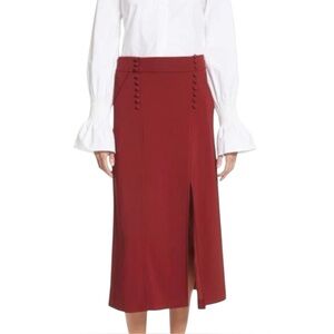A.L.C. Size 0 Sydney Slit Midi Skirt Red Buttons Maroon High Waist